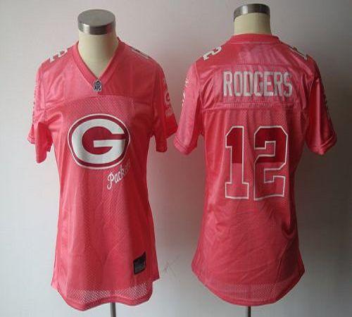 Packers #12 Aaron Rodgers Pink 2011 Women's Fem Fan Stitched NFL Jersey